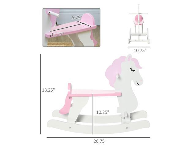 Little Wooden Rocking Horse Toy for Kids' Imaginative Play, Children's Small Baby Rocking Horse Ride-on Toy for Toddlers 1-3, Pink and White
