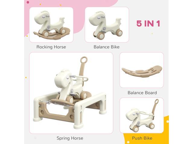 5 in 1 Rocking Horse for Toddlers Years 1-6, Kids Spring Ride on Horse Balance Bike with Detachable Balance Board, Push Handle & Footrest for Baby...