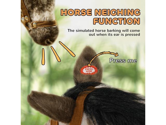 Ride on Horse, Riding Horse with Neighing Sound, Saddle, Stirrups, Ride on Animal for Kids Boys Girls 3-8 Years Old, Brown