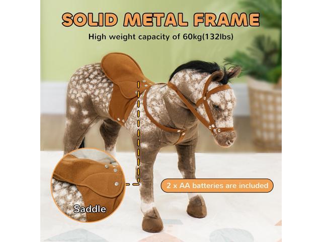 Ride on Horse, Riding Horse with Neighing Sound, Saddle, Stirrups, Ride on Animal for Kids Boys Girls 3-8 Years Old, Brown