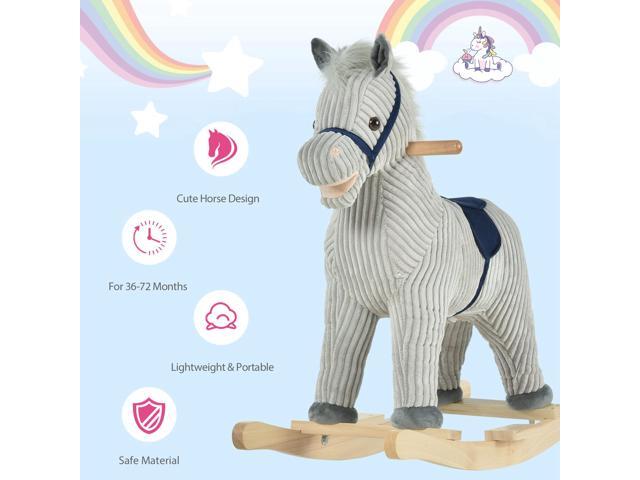 Kids Rocking Horse for Toddler 3-5, Plush Ride on Horse Wooden Rocker with Realistic Sounds, Gray