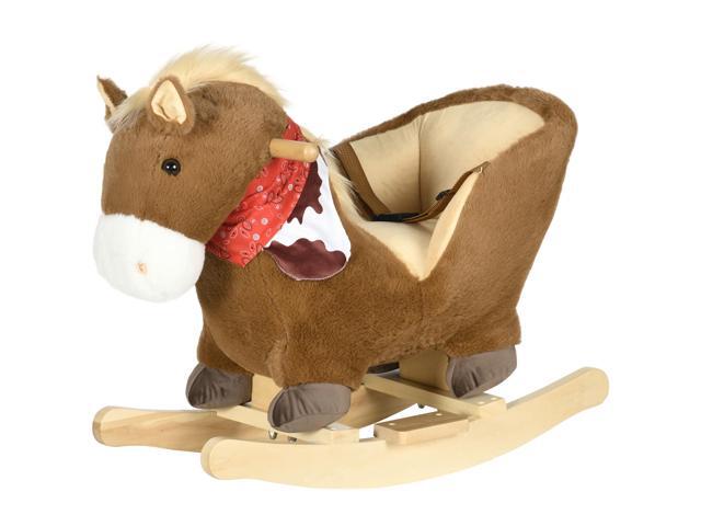 Baby Rocking Horse, Riding Horse, Plush Animal Rocker with Realistic Sound, Pedals for Ages 18-36 Months, Brown