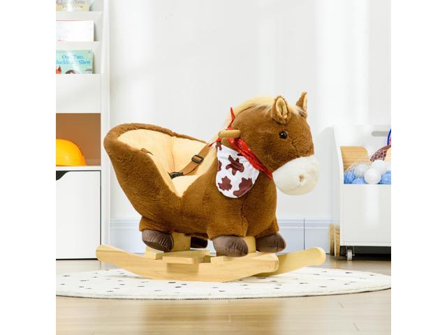 Baby Rocking Horse, Riding Horse, Plush Animal Rocker with Realistic Sound, Pedals for Ages 18-36 Months, Brown
