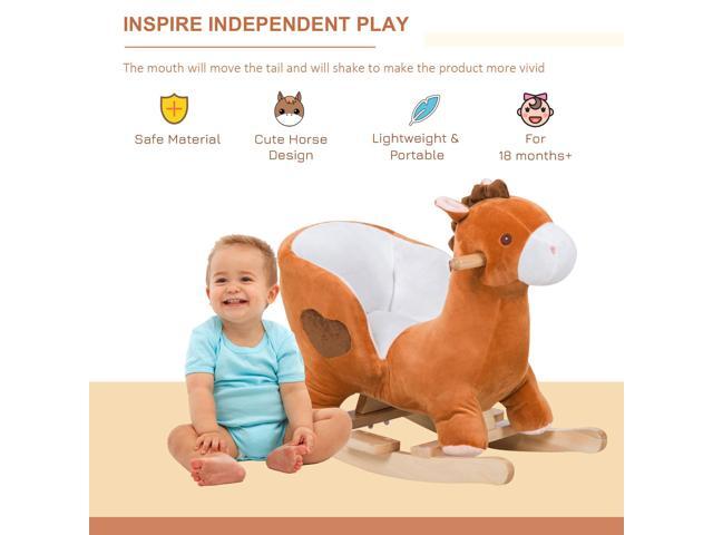 Kids Ride On Rocking Horse, Plush Animal Toy Sturdy Wooden Rocker with Songs for Boys or Girls