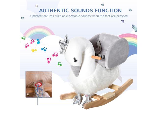 Rocking Horse, Kids Ride on Horse Swan Rocker with Sound, Plush Seat, Wooden Base, Safety Belt, for Toddlers 18-36 months, White