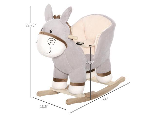 Kids Rocking Chair, Plush Ride On Rocking Horse Donkey with Sound, Wood Base Seat, Safety Belt, Baby Toddler Rocker Toy for 18 - 36 Months, Gray