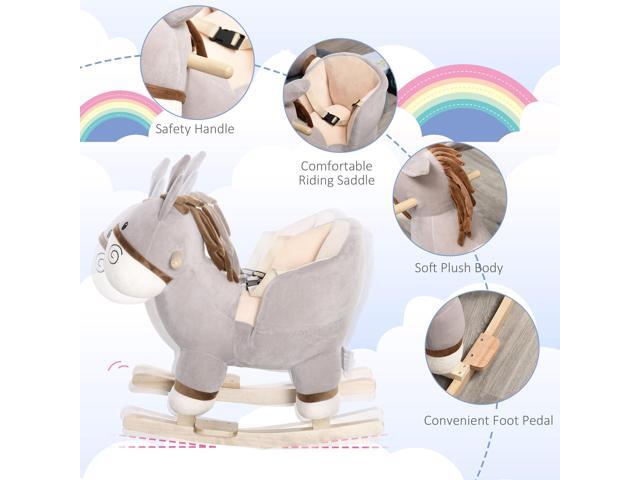 Kids Rocking Chair, Plush Ride On Rocking Horse Donkey with Sound, Wood Base Seat, Safety Belt, Baby Toddler Rocker Toy for 18 - 36 Months, Gray