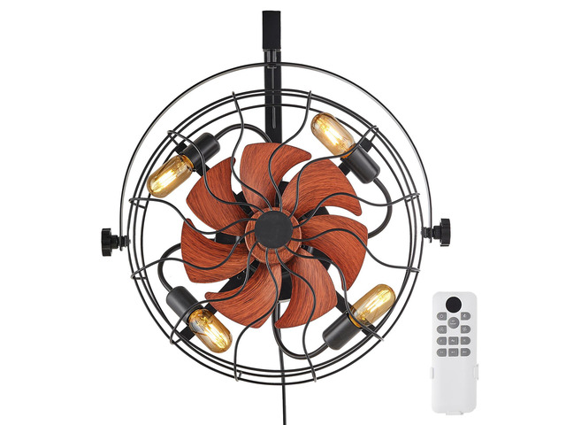 21 Inch Wall Mounted Fan with Light Remote 6 Speed E26 Socket No Bulb