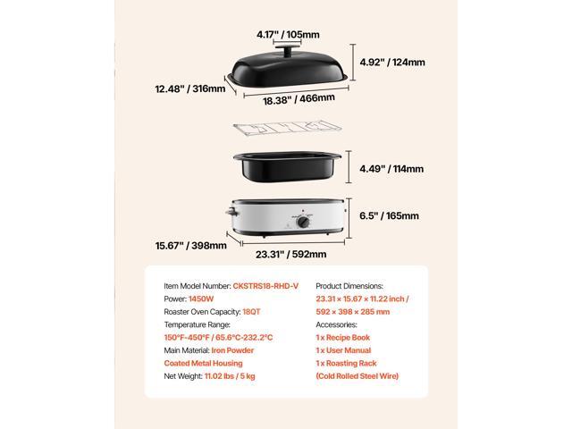 Roaster Oven, 18QT Electric Roaster Oven, 150-450 Adjustable Temperature Electric Roasting Pan, Multifunctional Electric Roasters Oven with...