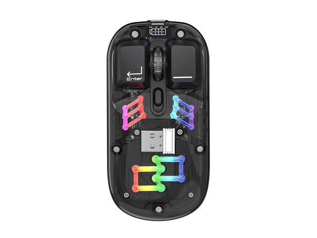 T200 Transparent Dual-mode Wireless Mouse Built-in 400mAh Lithium RGB backlight Battery Office Mouse Black