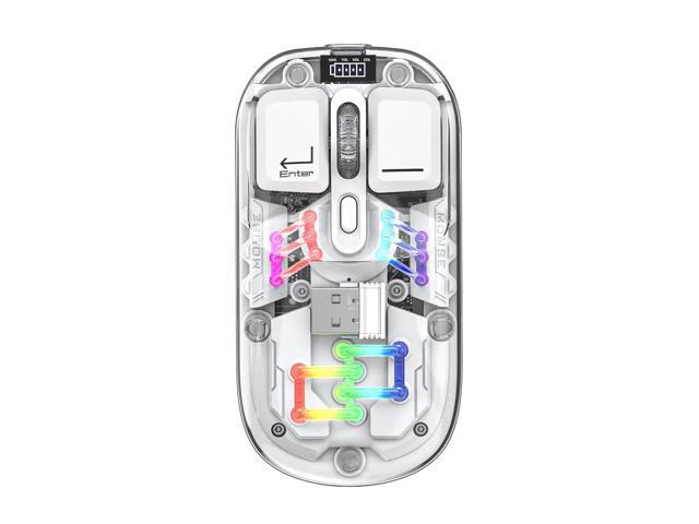 T200 Transparent Dual-mode Wireless Mouse Built-in 400mAh Lithium RGB backlight Battery Office Mouse White