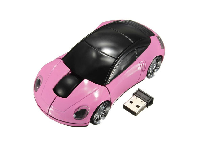 2.4G Wireless Mouse Car Mouse Car Shape Ergonomic Optical Cordless Mice with USB Receiver Mause for PC Office Pink