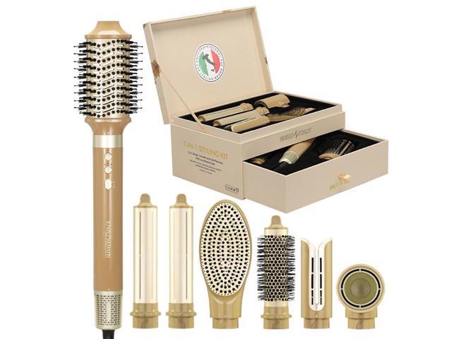 New multi-functional 7-in-1 hot air comb set for home use, including straightening and curling hair dryers and massage combs.