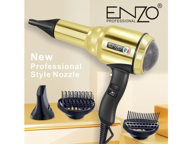 New salon-grade negative ion hair dryer, gentle on hair, high speed, high power, gold metal finish.
