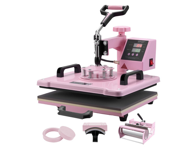 Heat Press Machine 12x15 in 5 in 1 with 30oz Tumbler Press T-Shirts Pink
