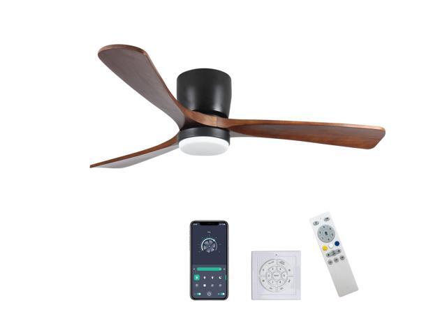42 inch Black Wood Ceiling Fans with Lights and Remote, Modern Flush Mount Low Profile Ceiling Fan with Light, 6 Speed, Reversible DC Motor, for...