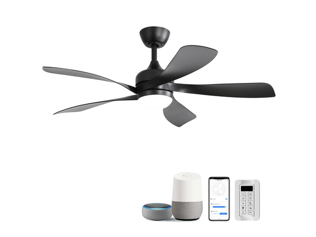 45 Inch Matte Black Smart Ceiling Fan with DC Motor Alexa APP Control Quiet Reversible Operation Dimmable Lighting and Timer