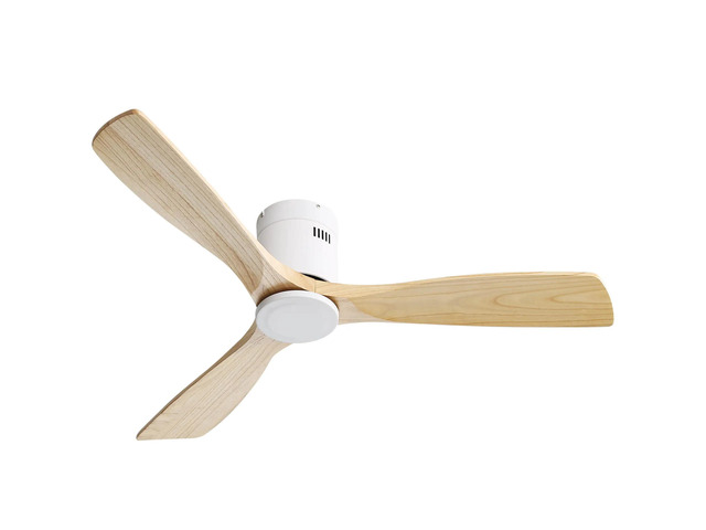 52 Inch Ceiling Fan Natural 3 Solid Wood Fan Blade Noiseless Reversible DC motor Remote Control For Living Room