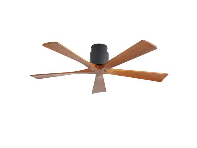 52-inch Matte Black Ceiling Fan without Light - Walnut Wood Blades, Remote Control, Reversible DC Motor