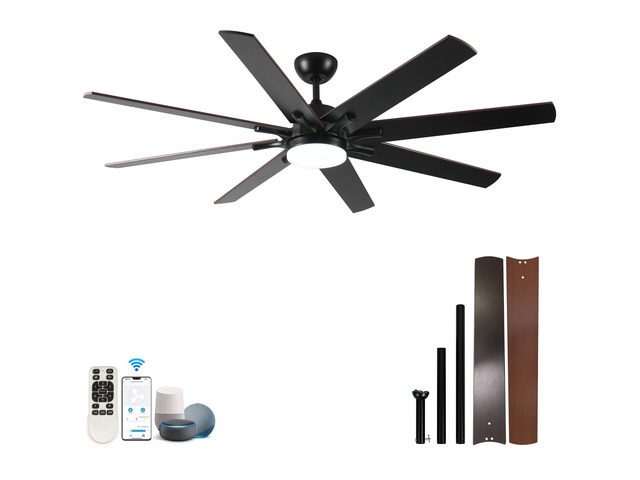 72 inch Large Ceiling Fans with Lights and Remote, Indoor/Outdoor Black Modern Ceiling Fan for Kitchen Living Room Patio, 6 Speed Reversible Quiet...
