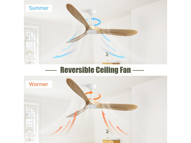 60 Inch Indoor Modern Ceiling Fan With 3 Color Dimmable 6 Speed Remote Control 3 Solid Wood Blade For Living Room