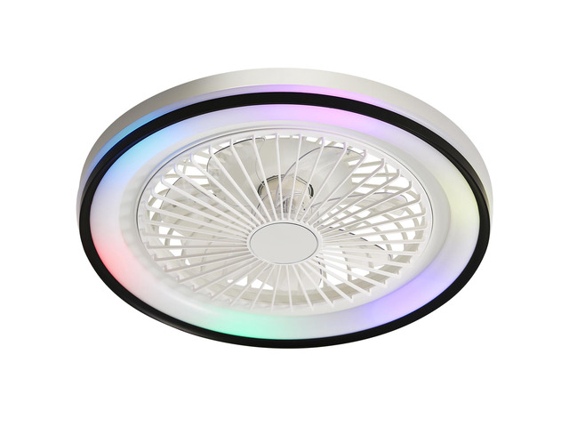 19 Inch RGB Dimmable Led Enclosed Ceiling Fan with Light Flush Mount Bladeless 6 Speed Remote Control for Bedroom Party