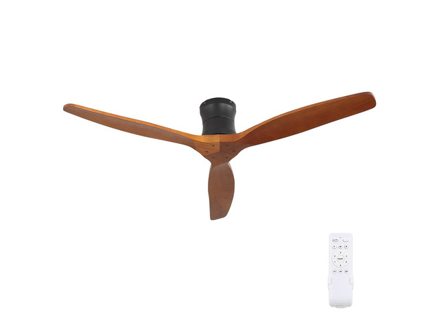 52 Inch Ceiling Fan No Light, Flush Mount Low Profile, 3 Wood Blades with Remote Control, Quite DC Motor for Bedroom Patios