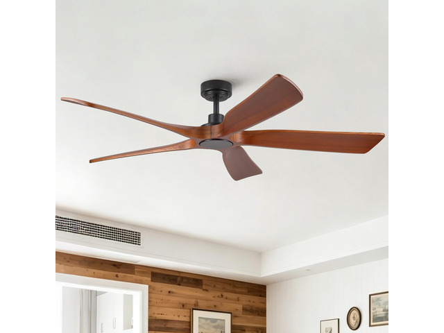 60' Modern Farmhouse Vintage Mahogany Solid Wood Ceiling Fan with Light and Remote Control, Noiseless, 6 Speeds Reversible, Quiet DC Ceiling Fans...