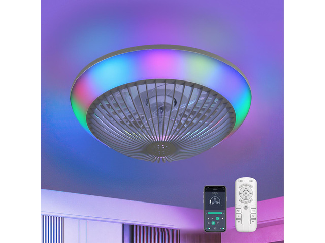 15 Inch RGB Dimmable Led Enclosed Ceiling Fan with Light Modern Bladeless 6 Speed Remote Control for Bedroom Kids Room Party