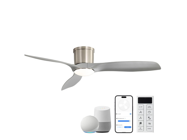 52-Inch Smart Ceiling Fan With Light,Flush Mount Ceiling Fan With Remote Control.3 Grey ABS Blades,18W Dimmable Light