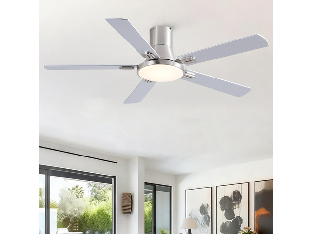 52 inch Mordern Brushed Nickel Flush Mount Ceiling Fan with Light and Remote Control