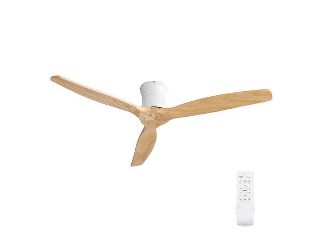 Solid Wood 52 Inch Ceiling Fan, Flush Mount Low Profile, 3 Wood Blades with Remote Control 6 Speeds, Quite DC Motor for Farmhouse/Indoor