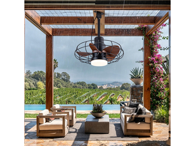 20' Outdoor Ceiling Fan with Lights for Patios, Gazebo and Pergola. Plug in Gazebo Ceiling Fan with Remote Control, Waterproof Caged Hanging Fans...