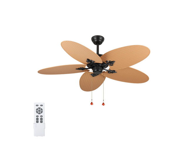 52 Inch Tropical Ceiling Fan with 5 Palm Leaf Blades, Indoor/Outdoor No Light Fan, Pull Chain Control, Dual Mounting Options, Ideal for Patios and...