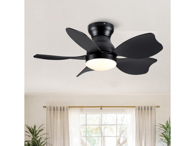 30' Small Kid's Low Profile Flush Mount Ceiling Fan Lighting with Remote Control for Small Children Room