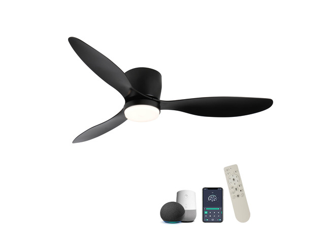 52' Smart Flush Mount black Ceiling Fans with Lights Remote,Quiet DC Motor,Outdoor Indoor Low Profile Ceiling Fan,Control with WIFI Alexa...