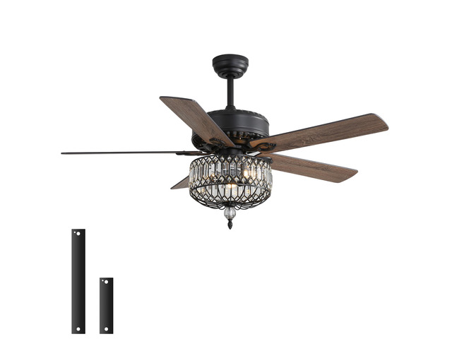 52-Inch Large Ceiling Fan With 3*E12 Bulbs(Not Included),With Crystal Lampshade,5 Plywood Blades,1/4/8 Time Setting,DC Motor