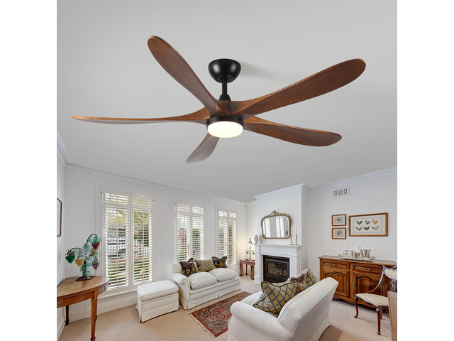 62-Inch Solid Wood with Remote Control with Light (LED) Modern DC DC Motor Indoor/Outdoor 5-Blade Ceiling Fan for Patios, Bedrooms and Farmhouses