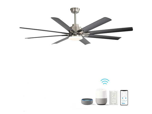 66 Inch Large Ceiling Fan With Dimmable Led Light 8 ABS Blades Smart Remote Control Reversible DC Motor For Living Room