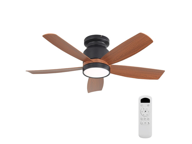 42 Inch Matte Black Ceiling Fan with LED Light and 6 Speed Remote Control Reversible DC Motor for Bedroom Living Room