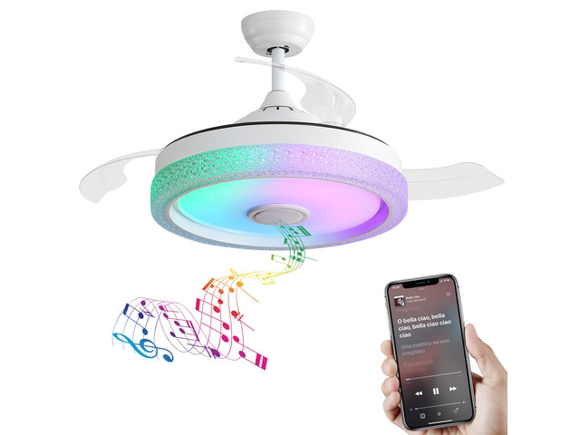 42 Inch Modern Invisible Ceiling Fan, 120V 3 ABS Blades Remote Control Reversible DC Motor With 36W Led Light