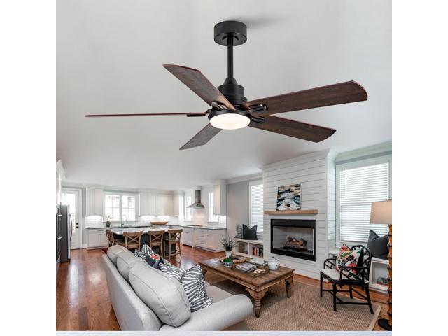 Smart 52' Indoor/Outdoor Ceiling Fan with Light, Dual Finish Black/Walnut 6-Blade, Remote & APP Control, Dimmable LED, 5-Speed Quiet DC Motor,...