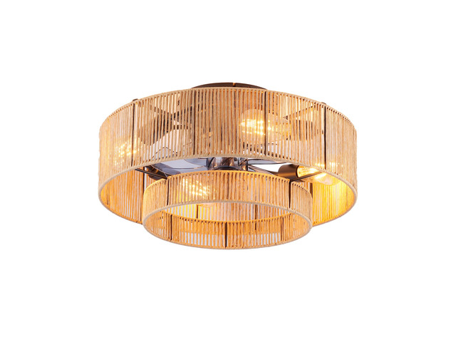20' Double Tier Rope Caged Flush Mount Ceiling Fan with Light Kit (NOT INCLUDED BULBS),With Remote Control, Low Profile Chandelier 6 Speed DC...
