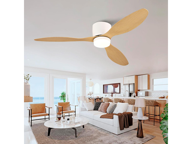52-inch Ceiling Fan with Light, Ultra-Slim Flush-Mount Design, 3 ABS Plastic Blades, Remote Control Included, 6-Speed Adjustment, Reversible DC...
