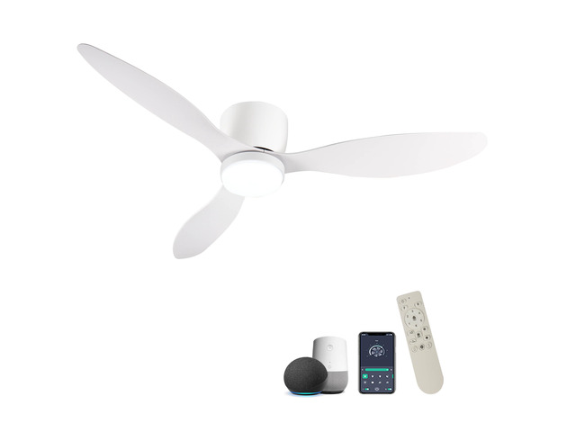 52' Smart Flush Mount Ceiling Fans with Lights Remote,Quiet DC Motor,Outdoor Indoor Low Profile white Ceiling Fan,Control with WIFI Alexa...