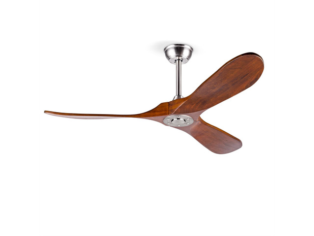 52' Solid Wood Ceiling Fan, Outdoor, 3 Blade, No Light, Walnut, for Patio Living Room Bedroom Porch, Remote Control, Water Resistant