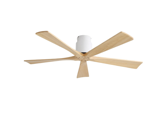52 Inch Matte White Ceiling Fan (No Light) with Natural Solid Wood Blades - Reversible DC Motor for Bedroom & Living room