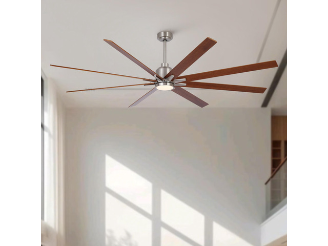 84' Oversized Large Brushed Nickel Black Walnut Solid Wood Ceiling Fan with Dimmable Led Light 8 Black Walnut Solid Wood Blades Remote Control...