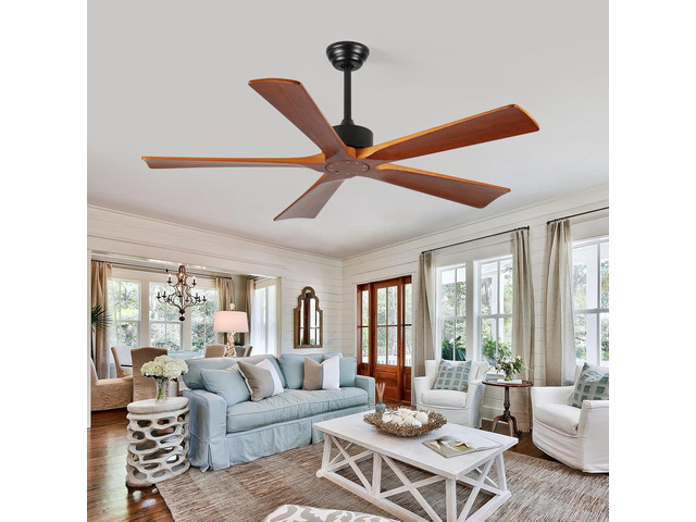 52 Inch Ceiling Fans and Remote, Wood Indoor Outdoor Ceiling Fan for Patios Living Room Bedroom 5 Blades DC Motor Mid Century Modern Wooden Fan