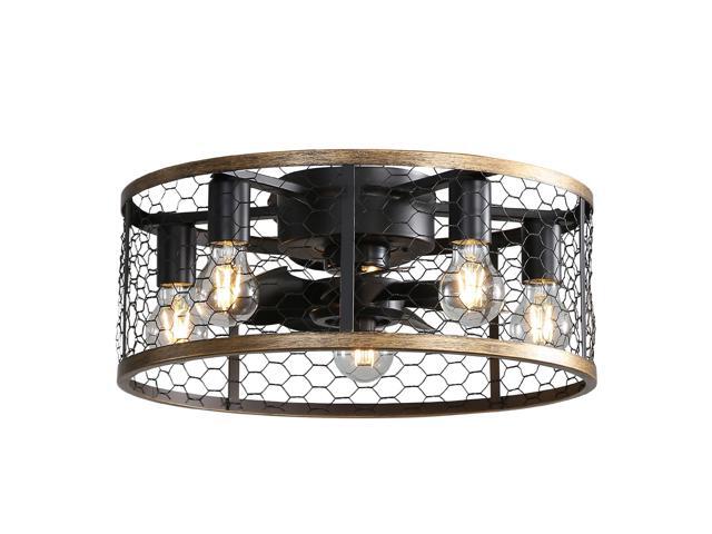 20 Inch Industrial Caged Ceiling Fan, With 7-ABS Blades Remote Control Reversible DC Motor, Small Flush Mount Ceiling Fan For Farmhouse